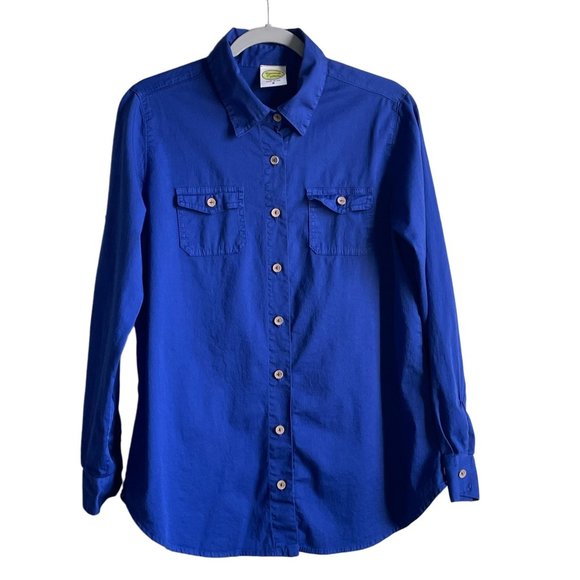 4/$25 Drawstrings of Malibu Long Sleeve Blue Cotton Shirt Travel‎ Wear Women S - Picture 1 of 13